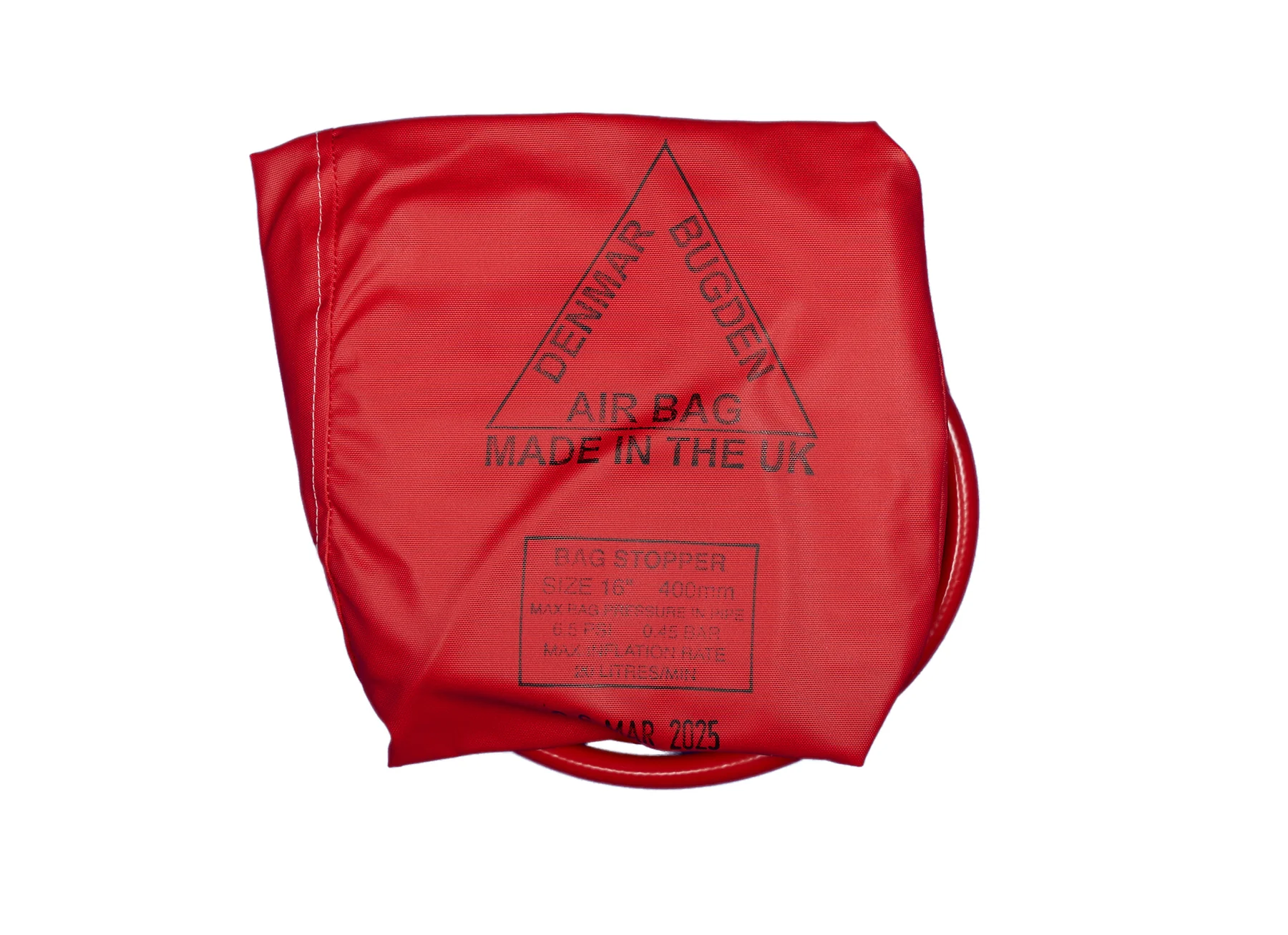 Red dust barrier balloon folded for transport