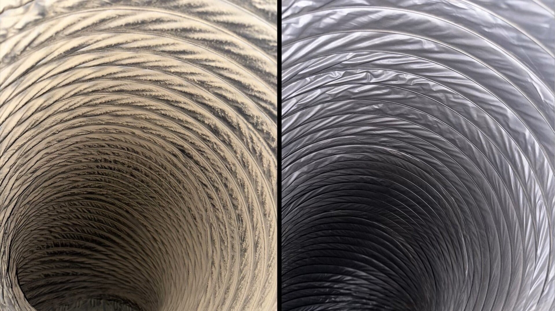 Ventilationskanal før og efter rensning